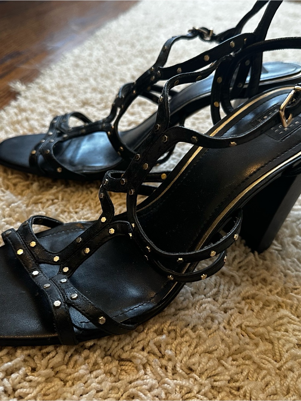 White House black Market Black Studded Strappy Heels - Women's Dress Sandals